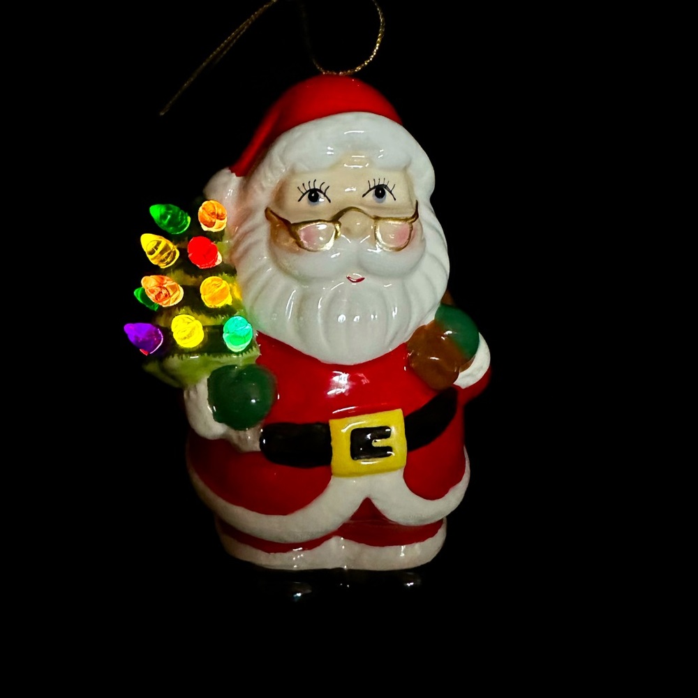 Mr. Christmas Light Up Santa Ceramic Holiday Tree Decor Ornament 6 in